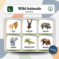 Wild Animals: 3 Part Montessori Urdu Language Flashcards