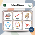 School Items: 3 Part Montessori Urdu Language Flashcards