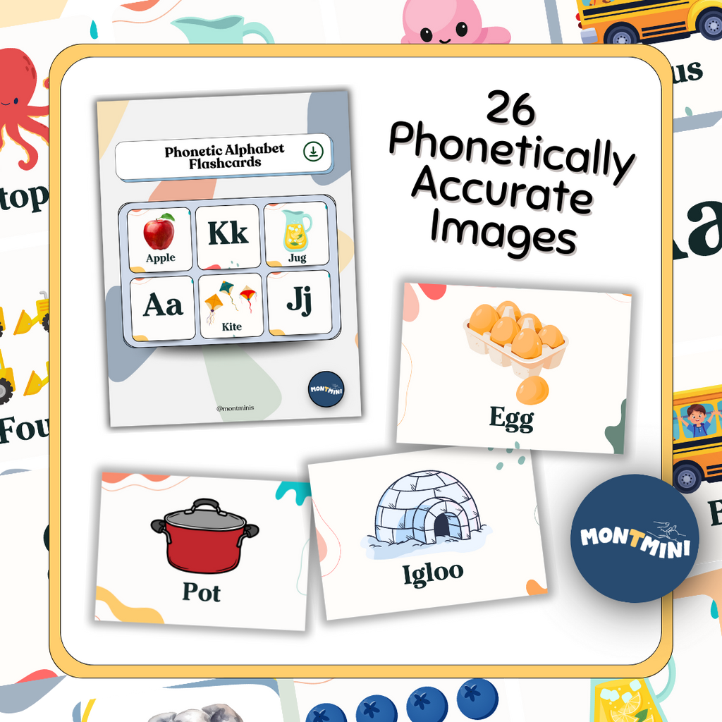 Montessori Phonetic Alphabet + Number Flashcards (A–Z, 1–10)