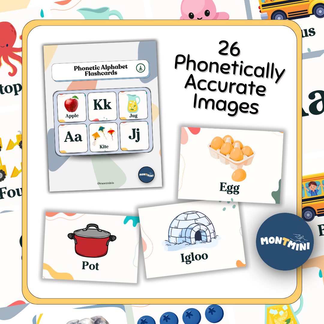 Montessori Phonetic Alphabet + Number Flashcards (A–Z, 1–10)