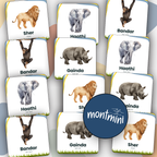 Wild Animals: 3 Part Montessori Urdu Language Flashcards