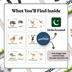 Wild Animals: 3 Part Montessori Urdu Language Flashcards