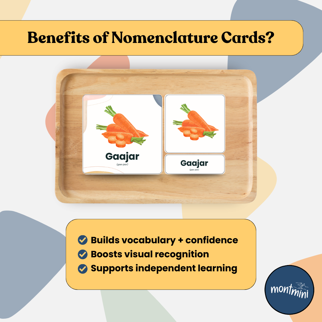 Fruits and Vegetables: 3 Part Montessori Urdu Language Flashcards