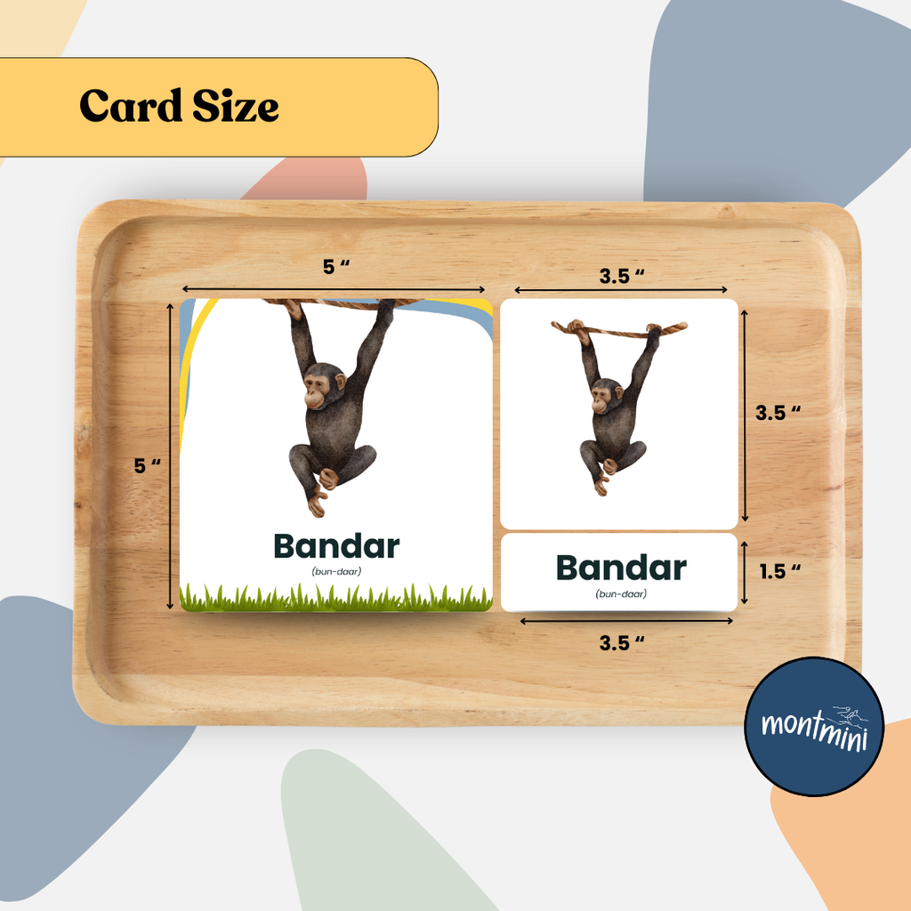 Wild Animals: 3 Part Montessori Urdu Language Flashcards