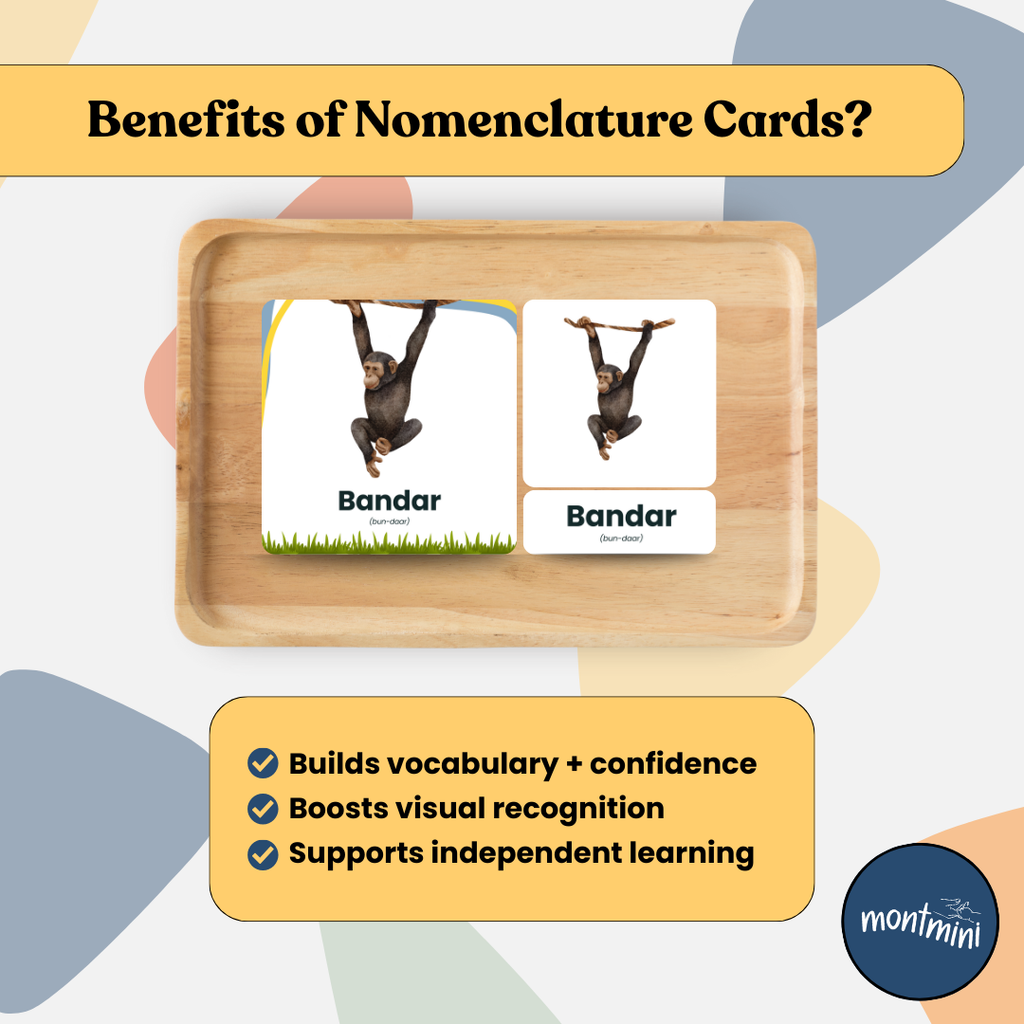 Wild Animals: 3 Part Montessori Urdu Language Flashcards