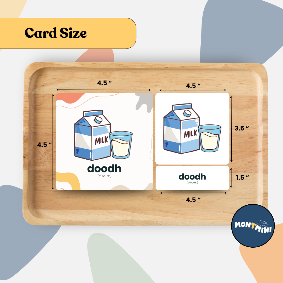 Food + Kitchen Bundle: 3 Part Montessori Urdu Language Flashcards