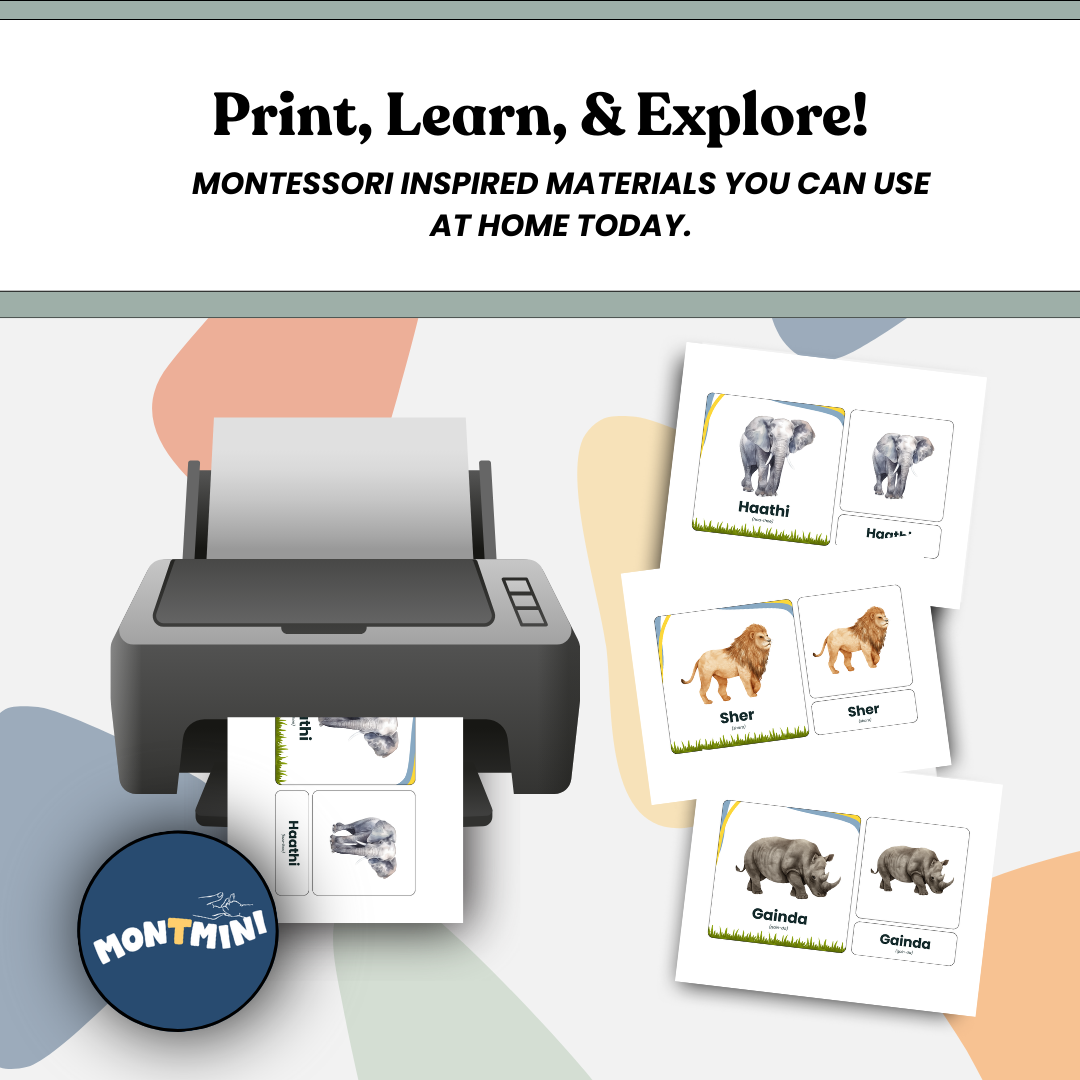 Animals Bundle: 3 Part Montessori Urdu Language Flashcards