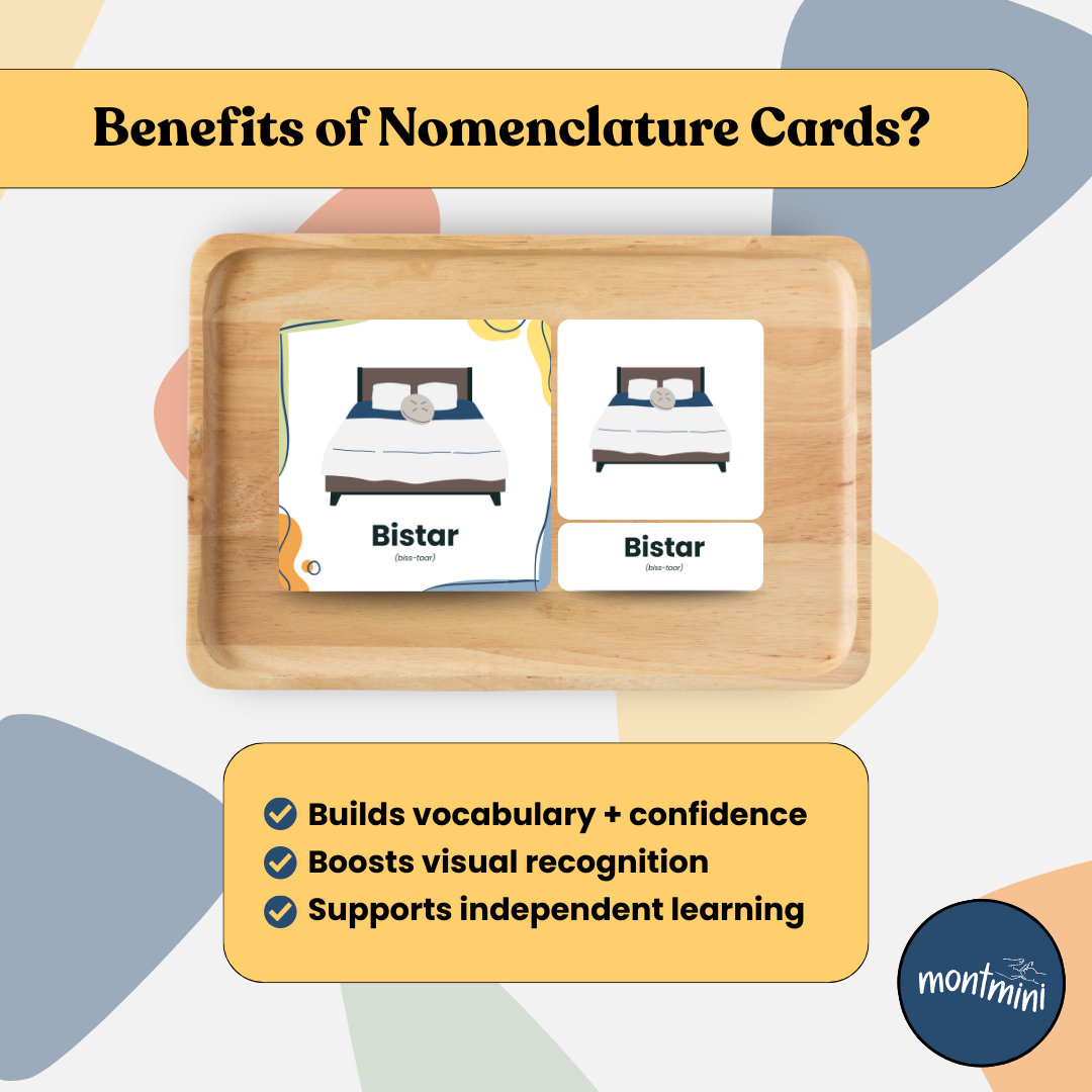 Household Items: 3 Part Montessori Urdu Language Flashcards