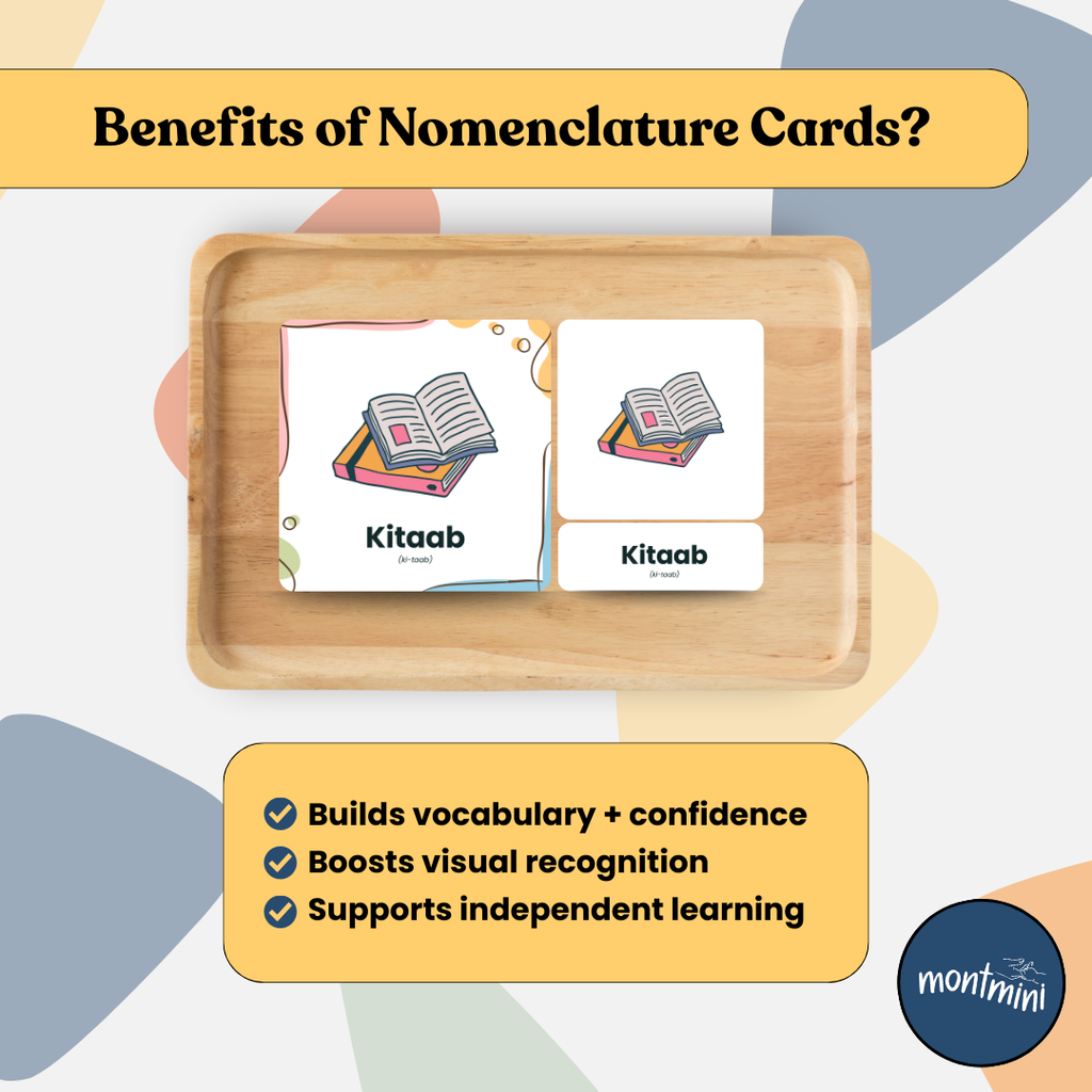 School Items: 3 Part Montessori Urdu Language Flashcards